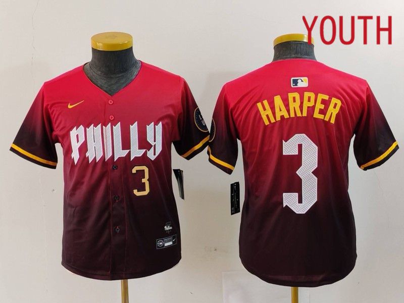 Youth Philadelphia Phillies #3 Harper Red City Edition 2024 Nike MLB Jersey style 2